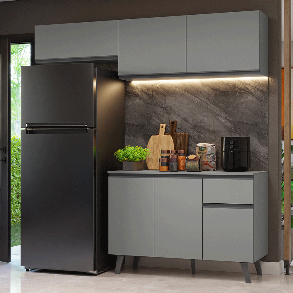 Armário de Cozinha Compacta 200cm Cinza Nice Madesa 03XA - Cinza