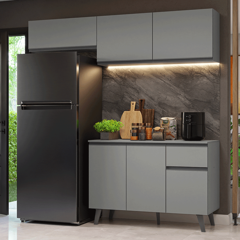 Armário de Cozinha Compacta 200cm Cinza Nice Madesa 03XA
