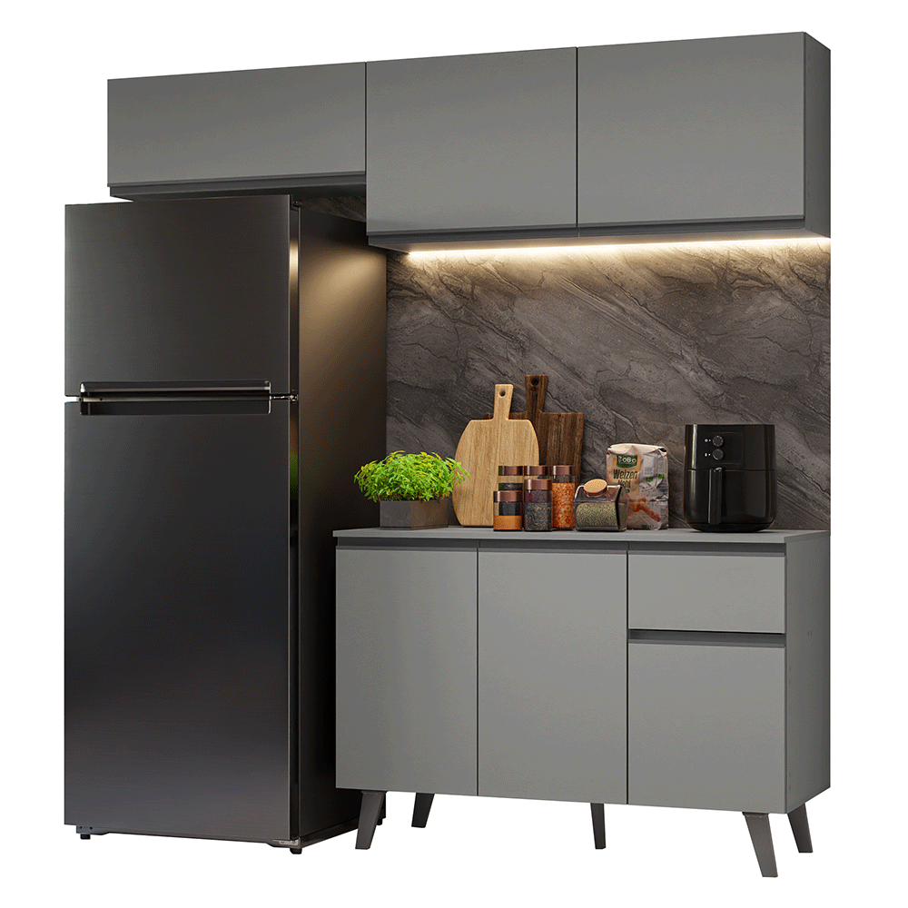 Armário de Cozinha Compacta 200cm Cinza Nice Madesa 03XA - Cinza