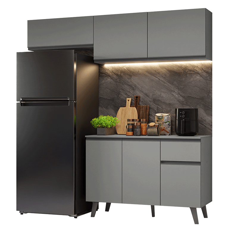 Armário de Cozinha Compacta 200cm Cinza Nice Madesa 03XA