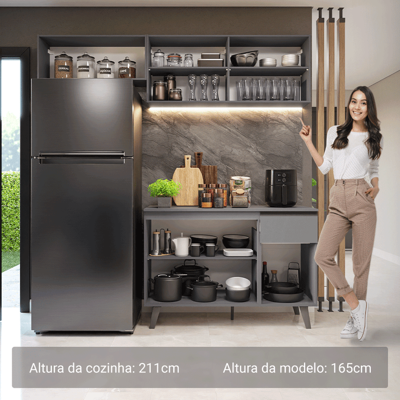 Armário de Cozinha Compacta 200cm Cinza Nice Madesa 03XA
