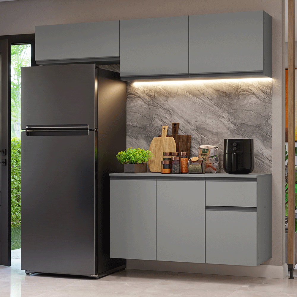 Armário de Cozinha Compacta Suspenso 200cm Cinza Nice Madesa 04XA - Cinza