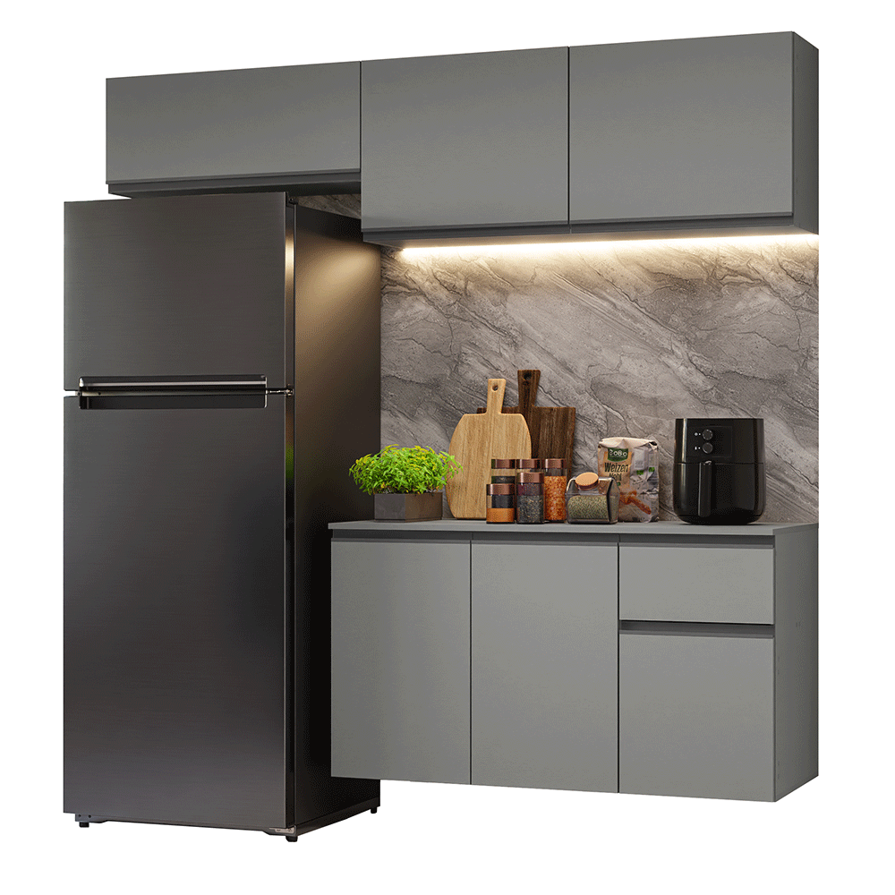 Armário de Cozinha Compacta Suspenso 200cm Cinza Nice Madesa 04XA - Cinza