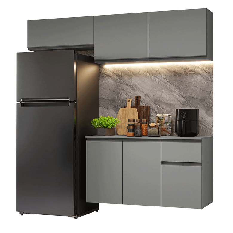 Armário de Cozinha Compacta Suspenso 200cm Cinza Nice Madesa 04XA