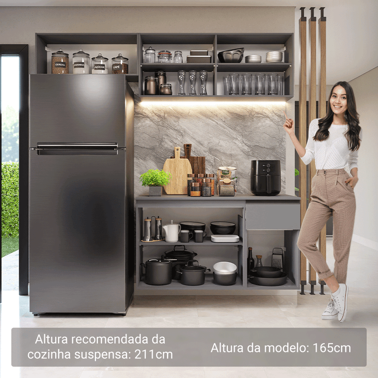 Armário de Cozinha Compacta Suspenso 200cm Cinza Nice Madesa 04XA