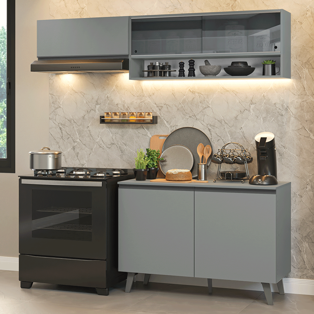 Armário de Cozinha Compacta 200cm Cinza Nice Madesa 10 - Cinza