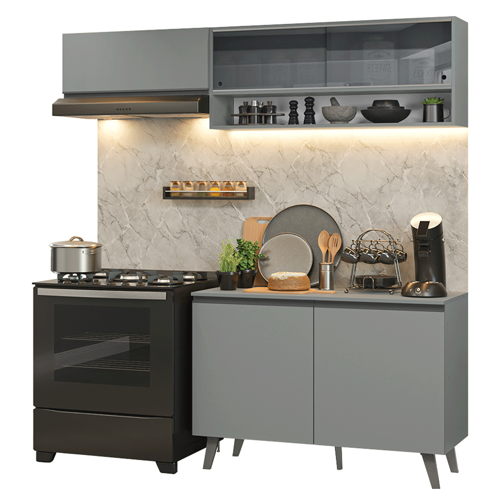 Armário de Cozinha Compacta 200cm Cinza Nice Madesa 10 - Cinza