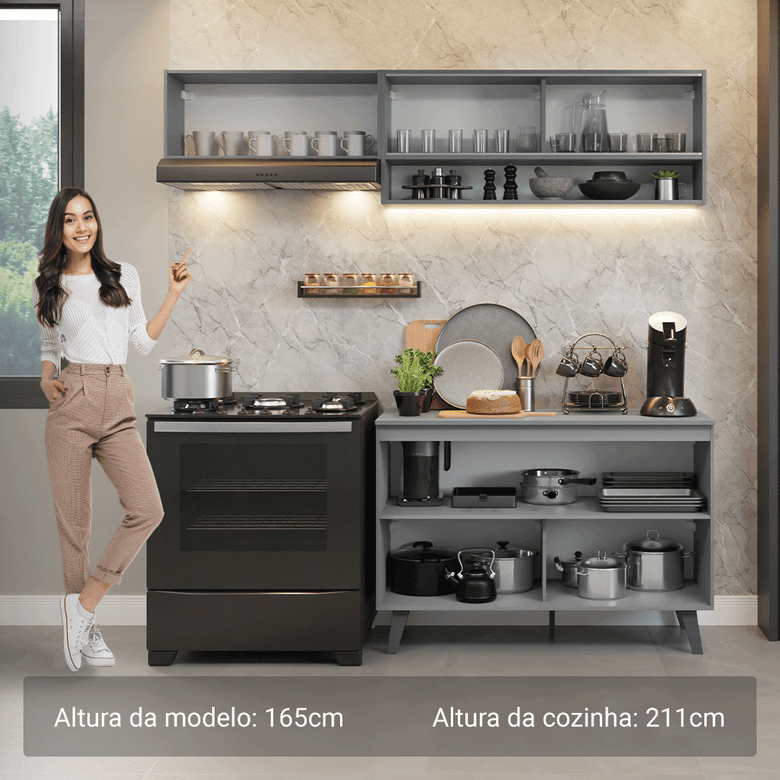 Armário de Cozinha Compacta 200cm Cinza Nice Madesa 10