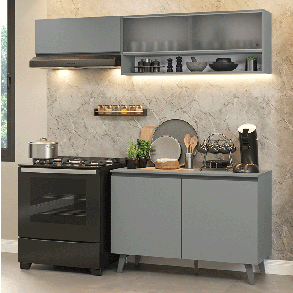 Armário de Cozinha Compacta 200cm Cinza Nice Madesa 09 - Cinza