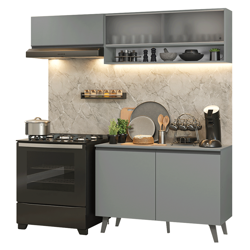 Armário de Cozinha Compacta 200cm Cinza Nice Madesa 09 - Cinza