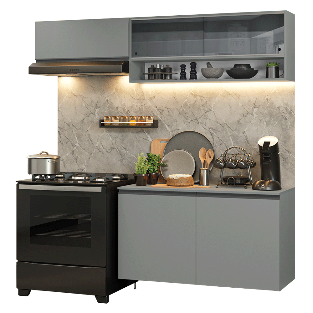 Armário de Cozinha Compacta Suspenso 200cm Cinza Nice Madesa 08 - Cinza