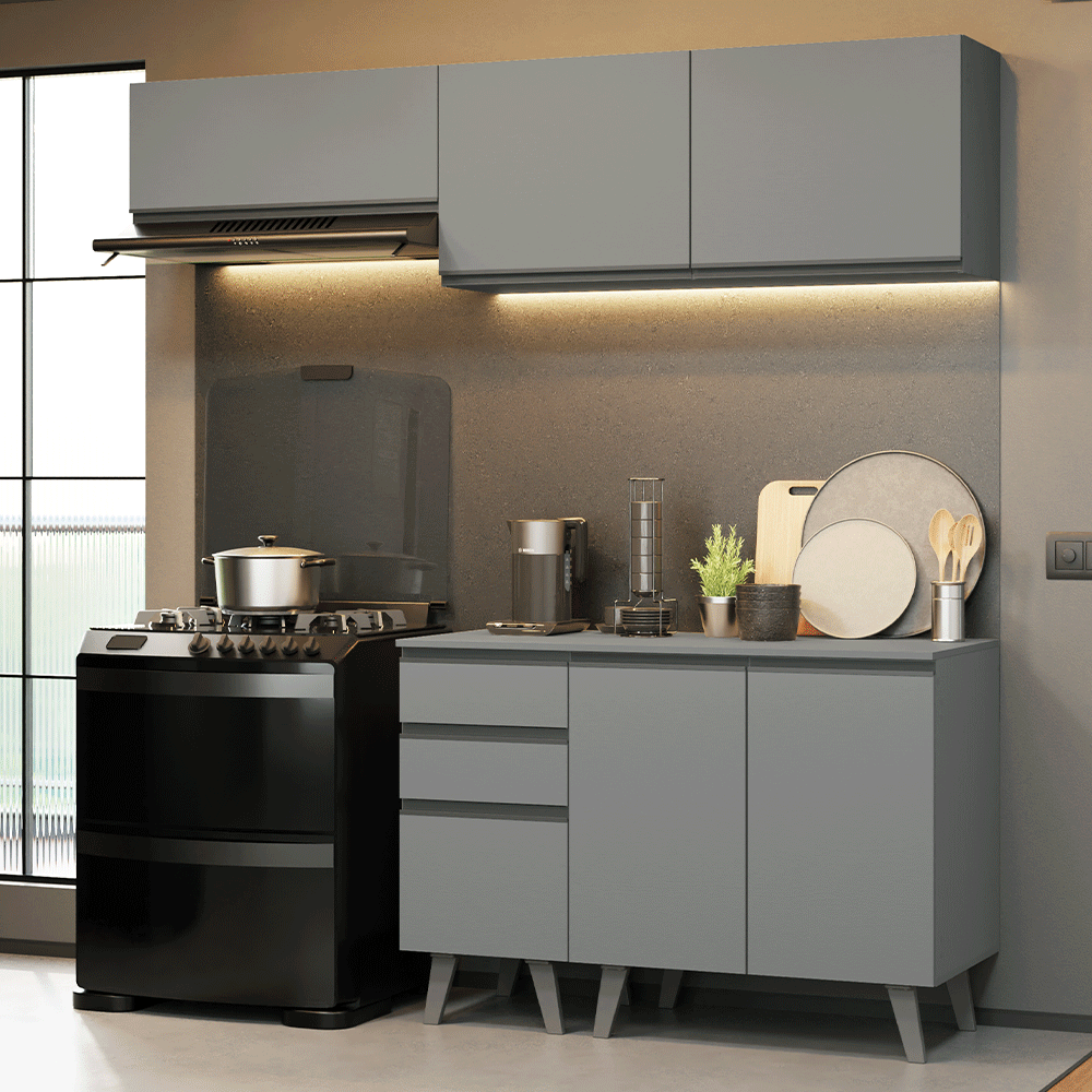 Armário de Cozinha Compacta 200cm Cinza Nice Madesa 06 - Cinza