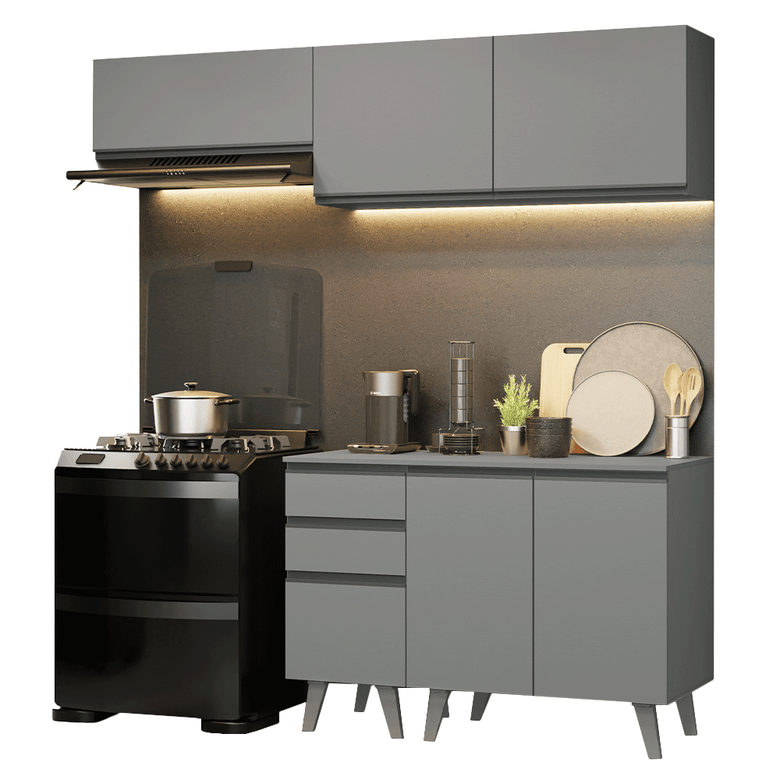 Armário de Cozinha Compacta 200cm Cinza Nice Madesa 06