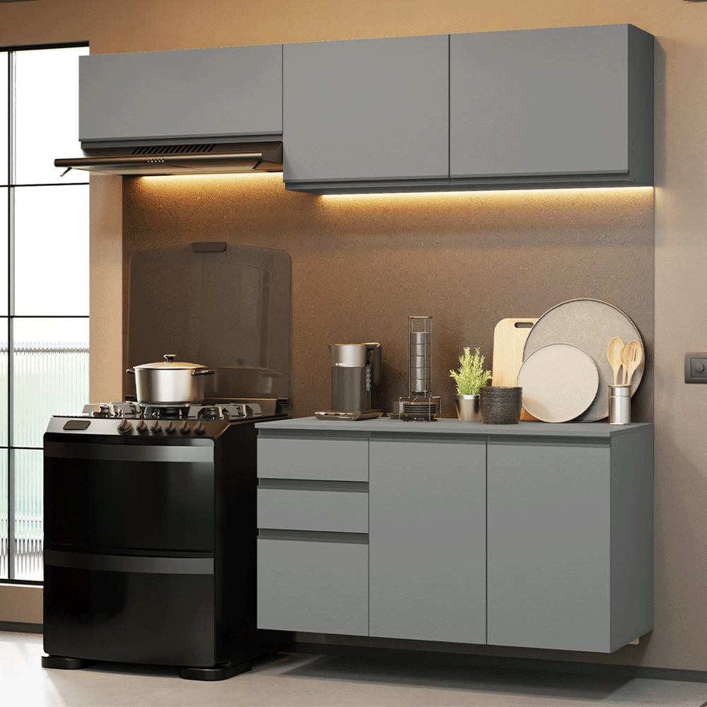 Armário de Cozinha Compacta Suspenso 200cm Cinza Nice Madesa 05 - Cinza