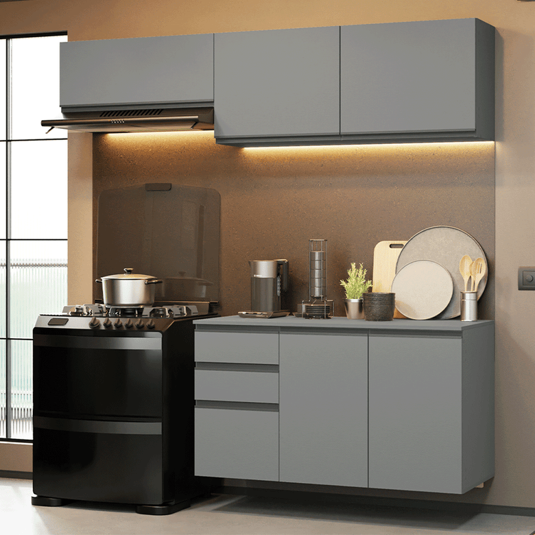 Armário de Cozinha Compacta Suspenso 200cm Cinza Nice Madesa 05