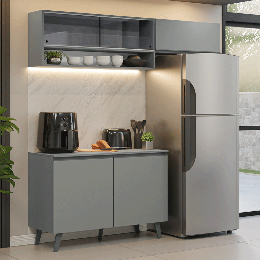 Armário de Cozinha Compacta 200cm Cinza Nice Madesa XA10 - Cinza