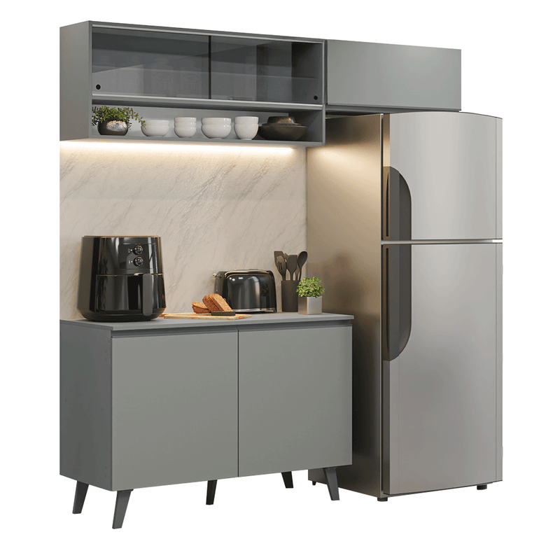 Armário de Cozinha Compacta 200cm Cinza Nice Madesa XA10