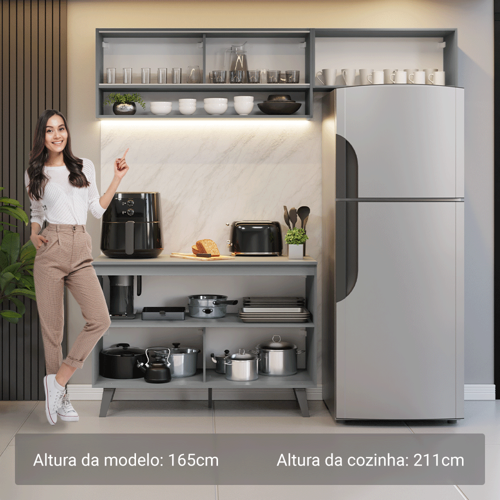 Armário de Cozinha Compacta 200cm Cinza Nice Madesa XA10