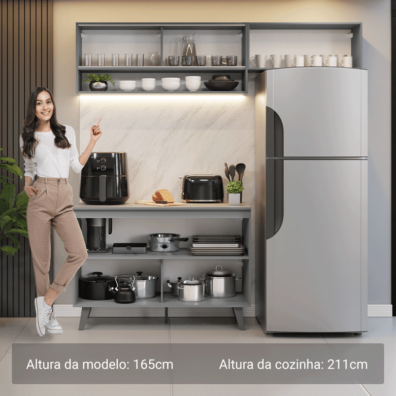 Armário de Cozinha Compacta 200cm Cinza Nice Madesa XA10