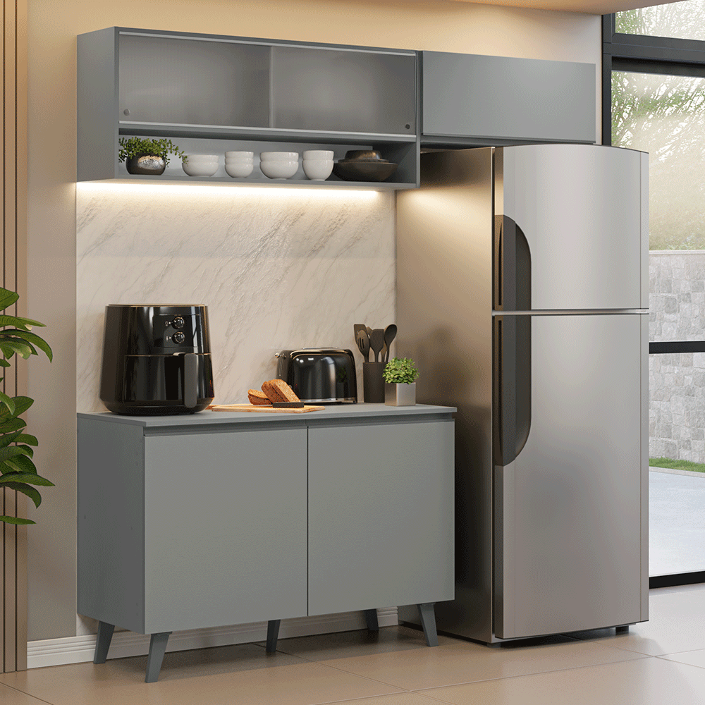 Armário de Cozinha Compacta 200cm Cinza Nice Madesa XA09 - Cinza