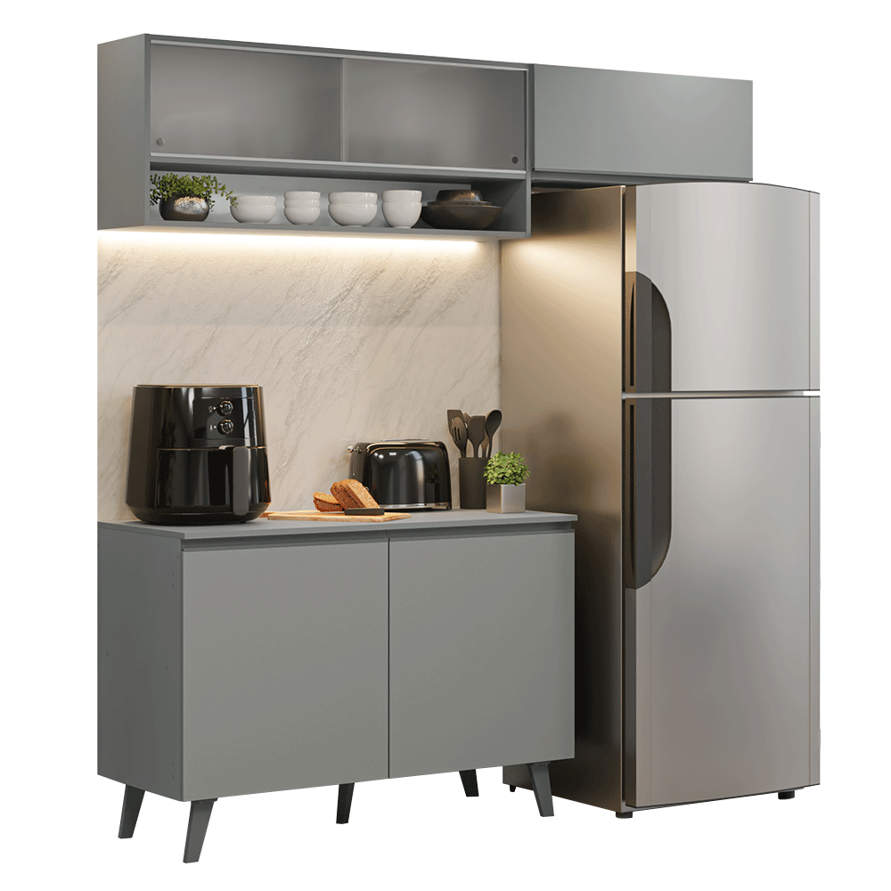 Armário de Cozinha Compacta 200cm Cinza Nice Madesa XA09 - Cinza