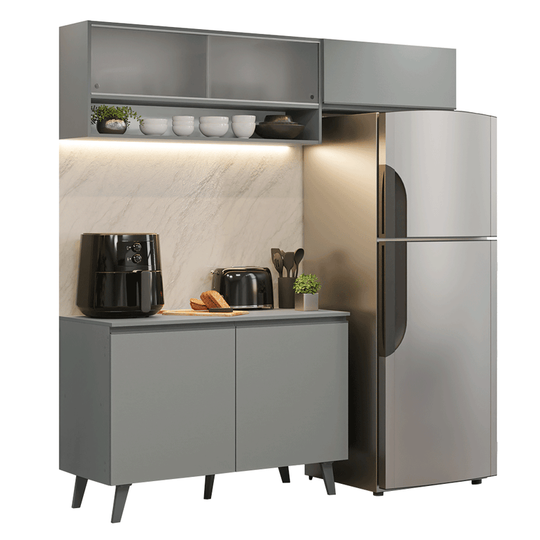 Armário de Cozinha Compacta 200cm Cinza Nice Madesa XA09