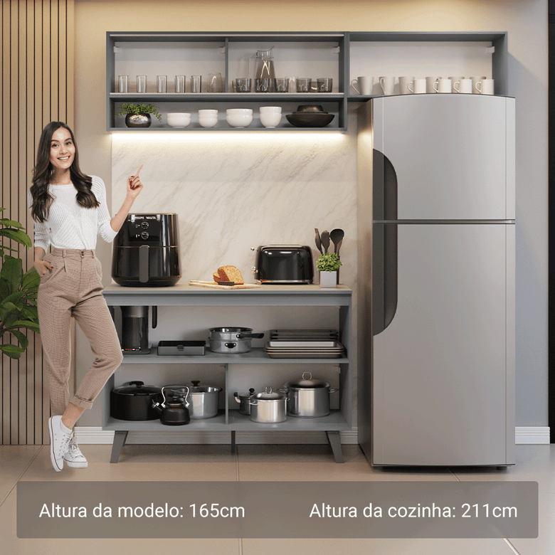 Armário de Cozinha Compacta 200cm Cinza Nice Madesa XA09