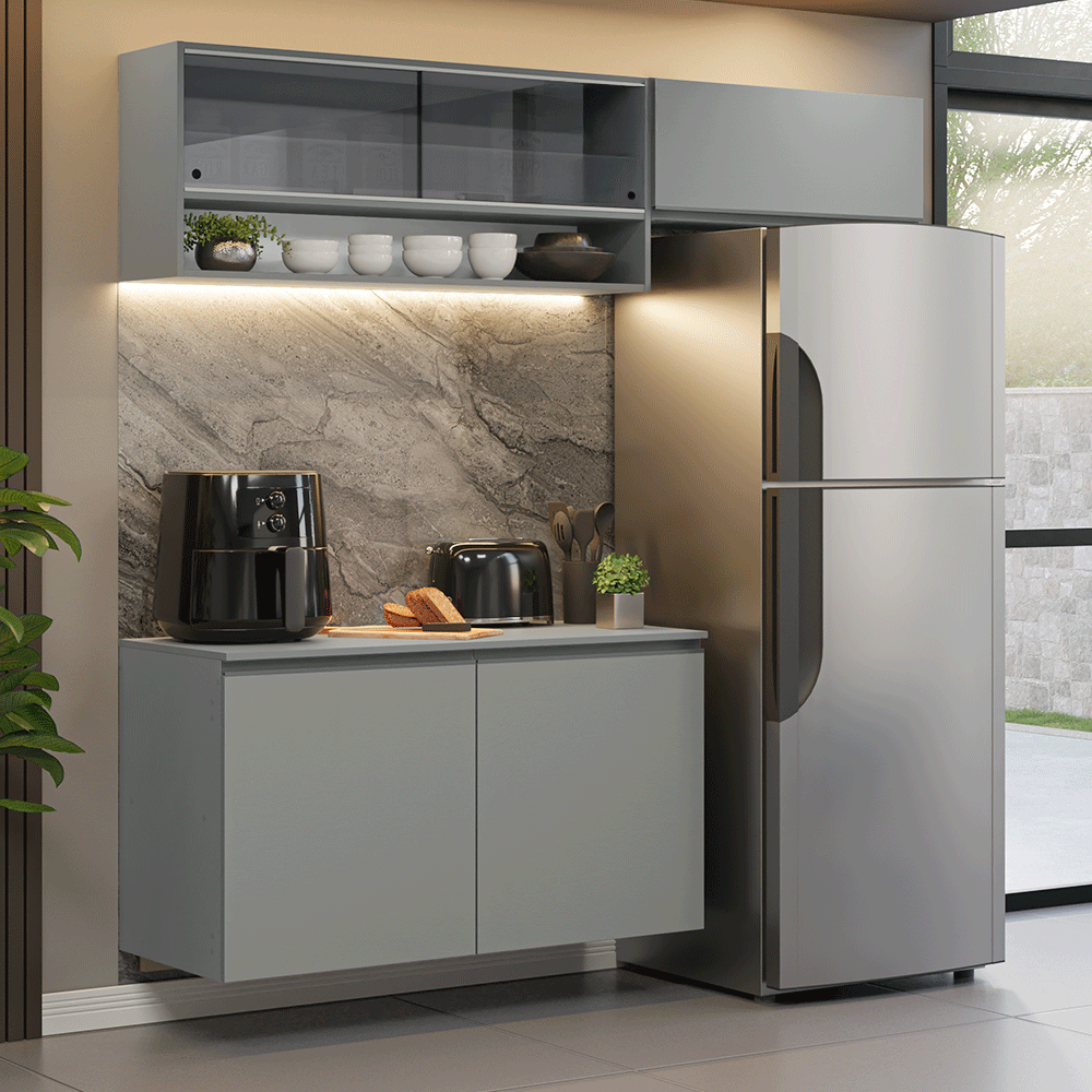 Armário de Cozinha Compacta Suspenso 200cm Cinza Nice Madesa XA08 - Cinza
