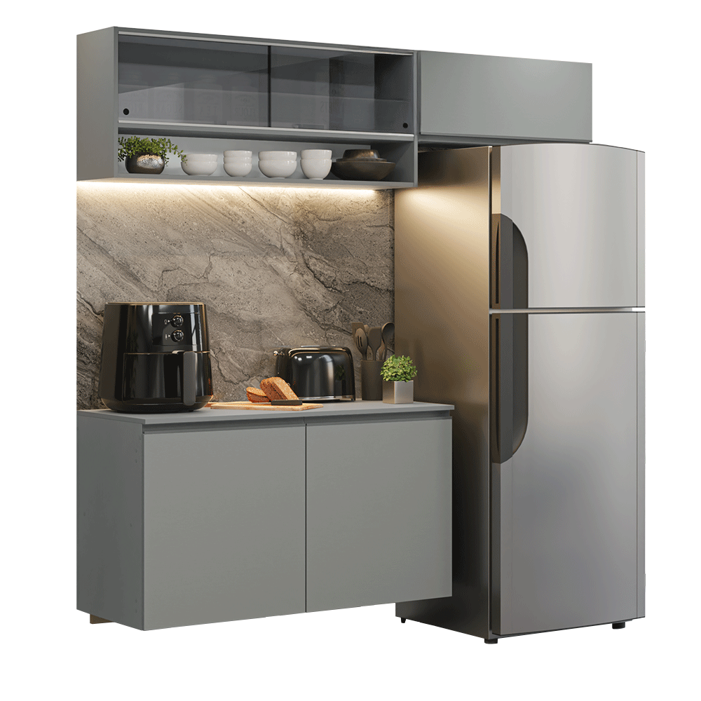Armário de Cozinha Compacta Suspenso 200cm Cinza Nice Madesa XA08 - Cinza
