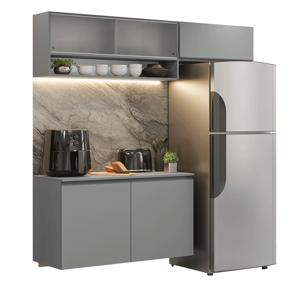 Armário de Cozinha Compacta Suspenso 200cm Cinza Nice Madesa XA07 - Cinza