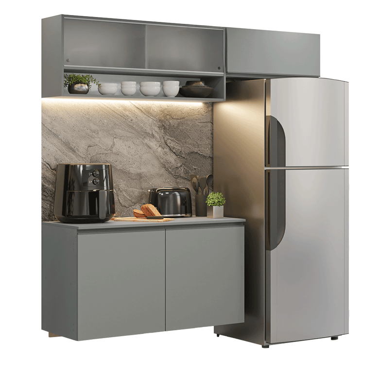 Armário de Cozinha Compacta Suspenso 200cm Cinza Nice Madesa XA07
