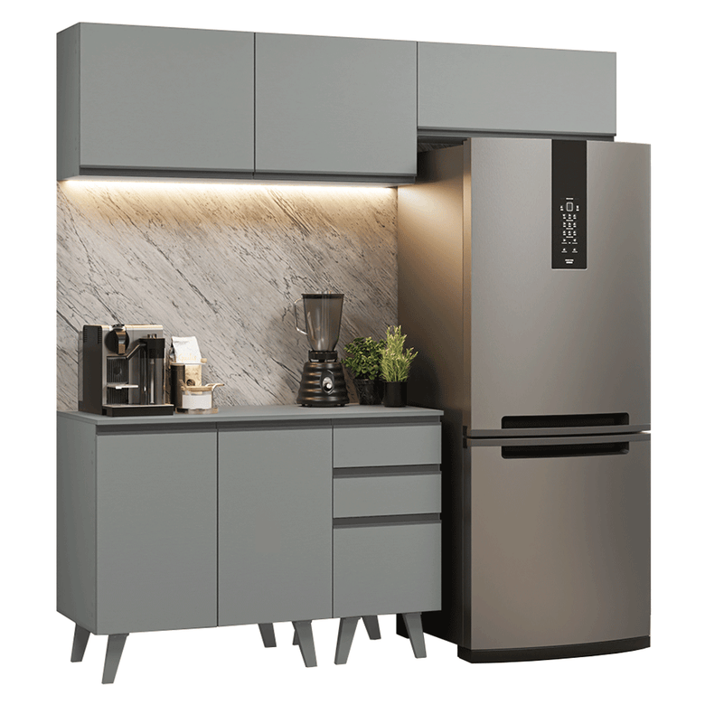 Armário de Cozinha Compacta 200cm Cinza Nice Madesa XA06