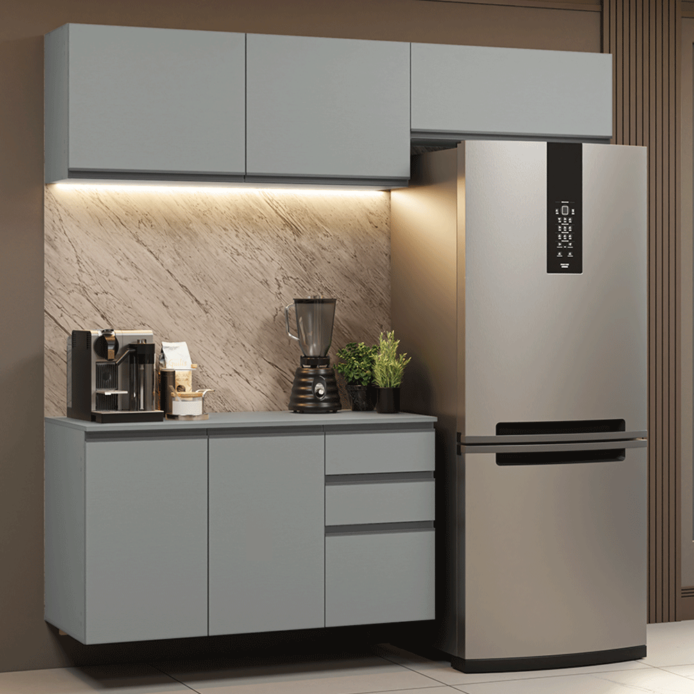 Armário de Cozinha Compacta Suspenso 200cm Cinza Nice Madesa XA05 - Cinza