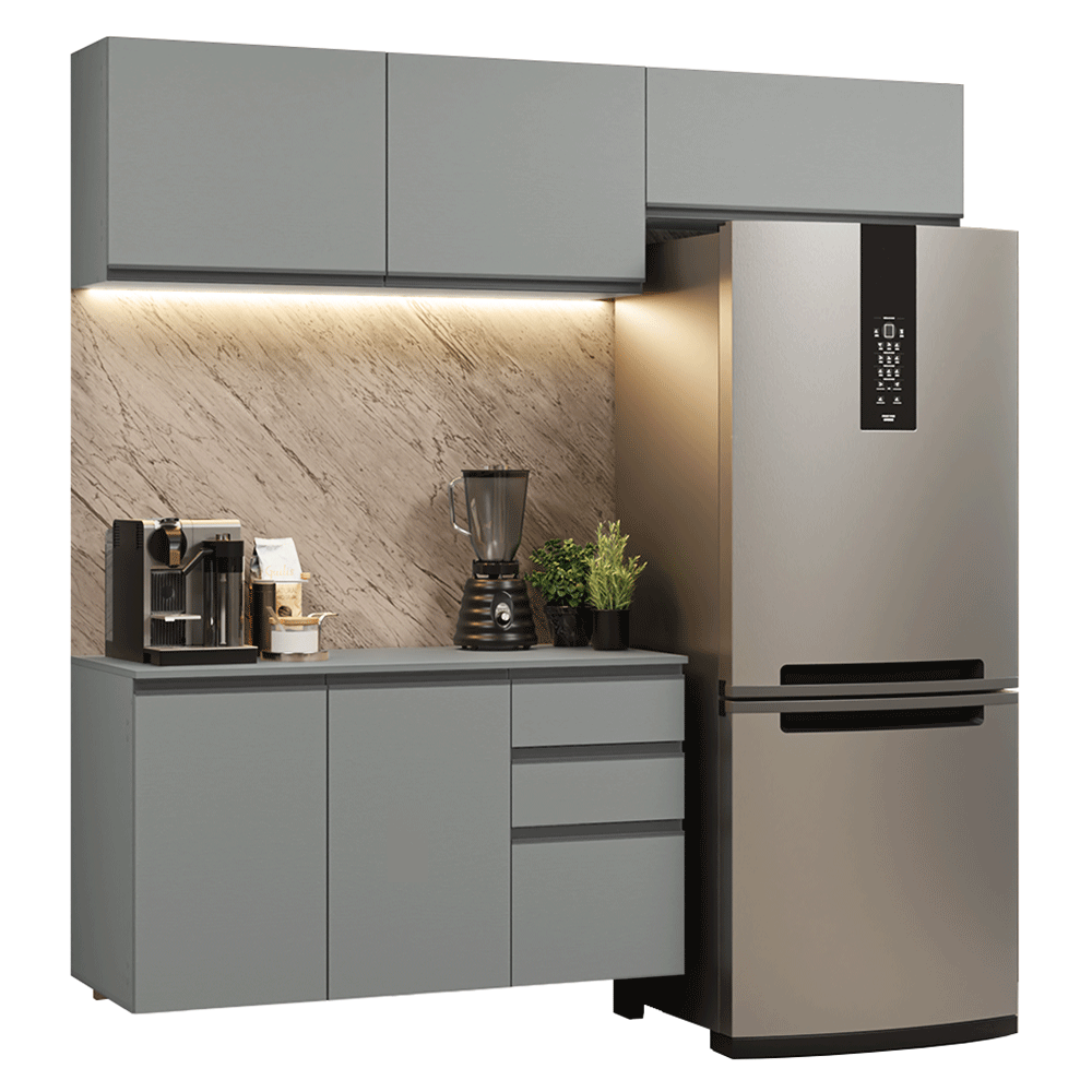 Armário de Cozinha Compacta Suspenso 200cm Cinza Nice Madesa XA05 - Cinza