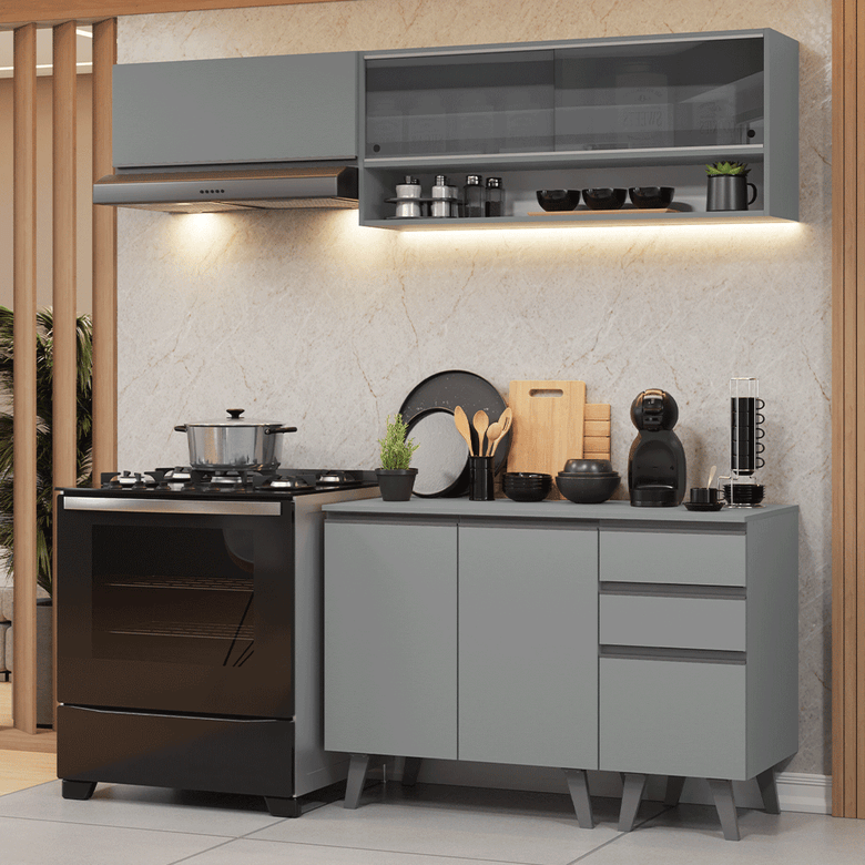 Armário de Cozinha Compacta 200cm Cinza Nice Madesa 14