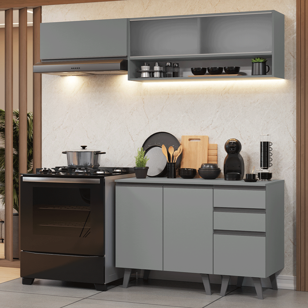 Armário de Cozinha Compacta 200cm Cinza Nice Madesa 13 - Cinza