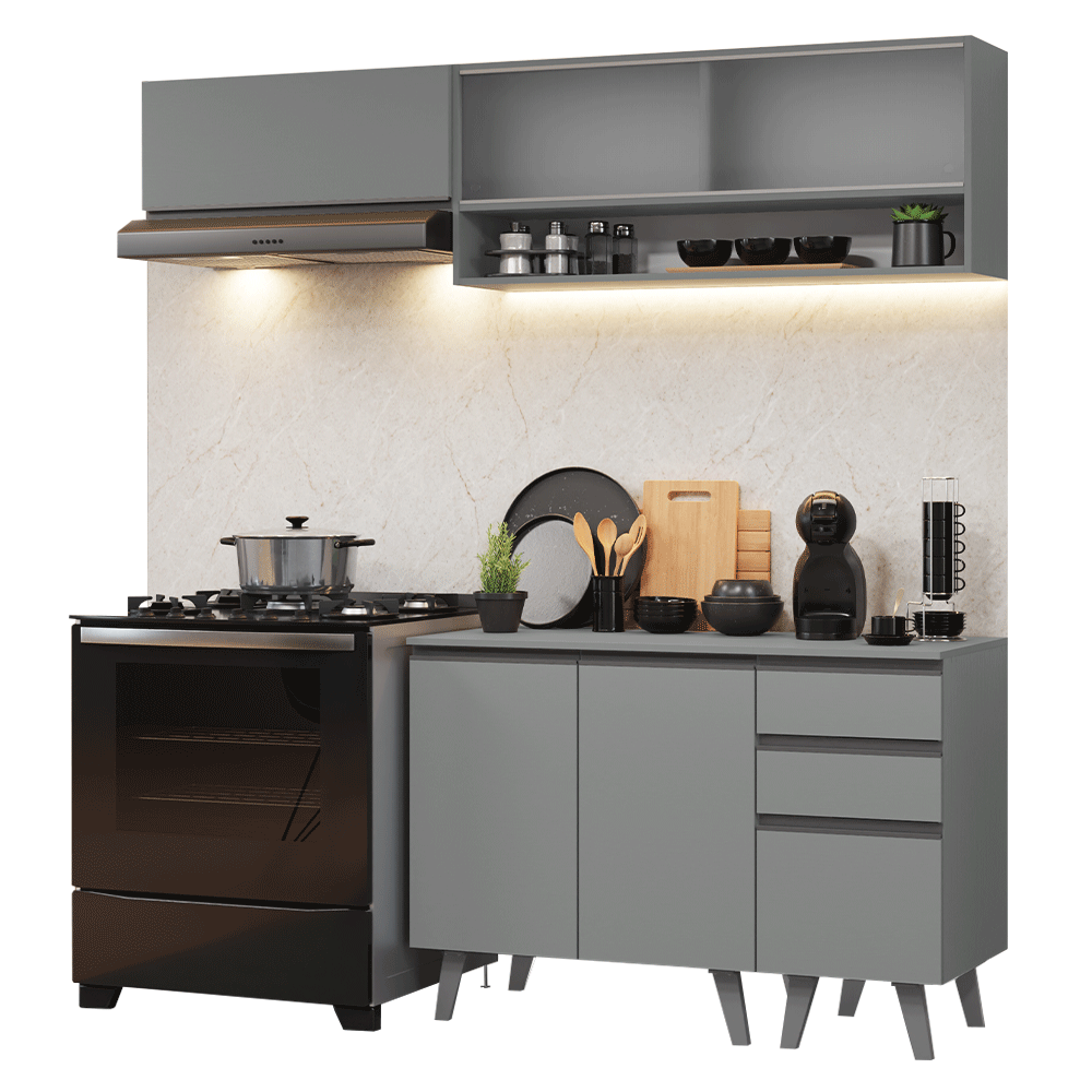 Armário de Cozinha Compacta 200cm Cinza Nice Madesa 13 - Cinza