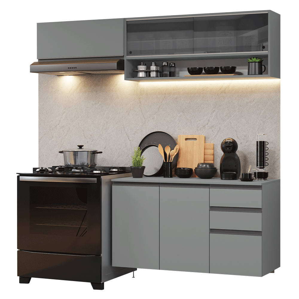 Armário de Cozinha Compacta Suspenso 200cm Cinza Nice Madesa 12 - Cinza