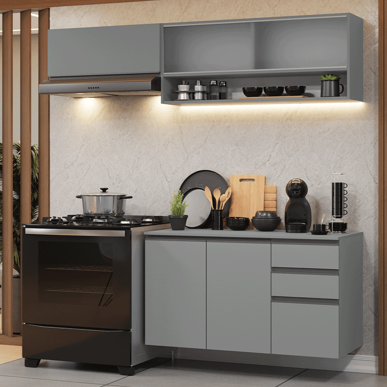 Armário de Cozinha Compacta Suspenso 200cm Cinza Nice Madesa 11