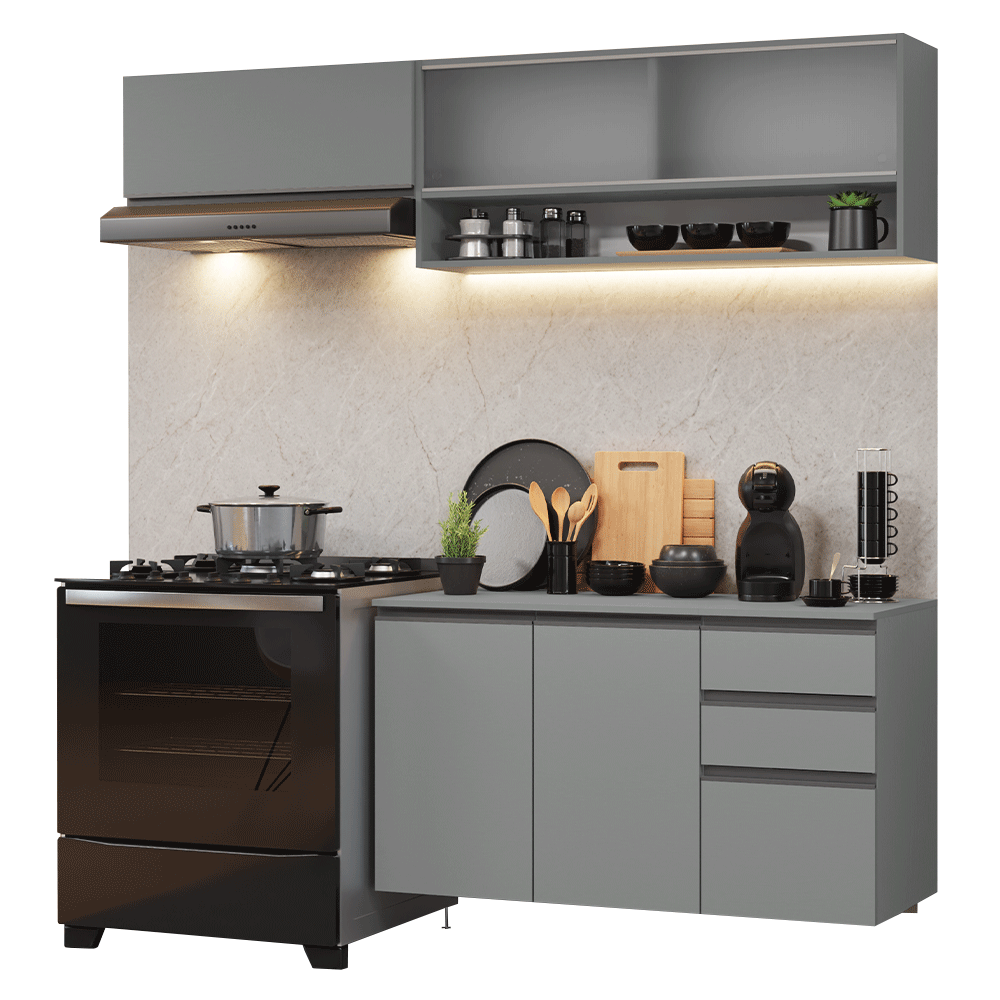 Armário de Cozinha Compacta Suspenso 200cm Cinza Nice Madesa 11 - Cinza