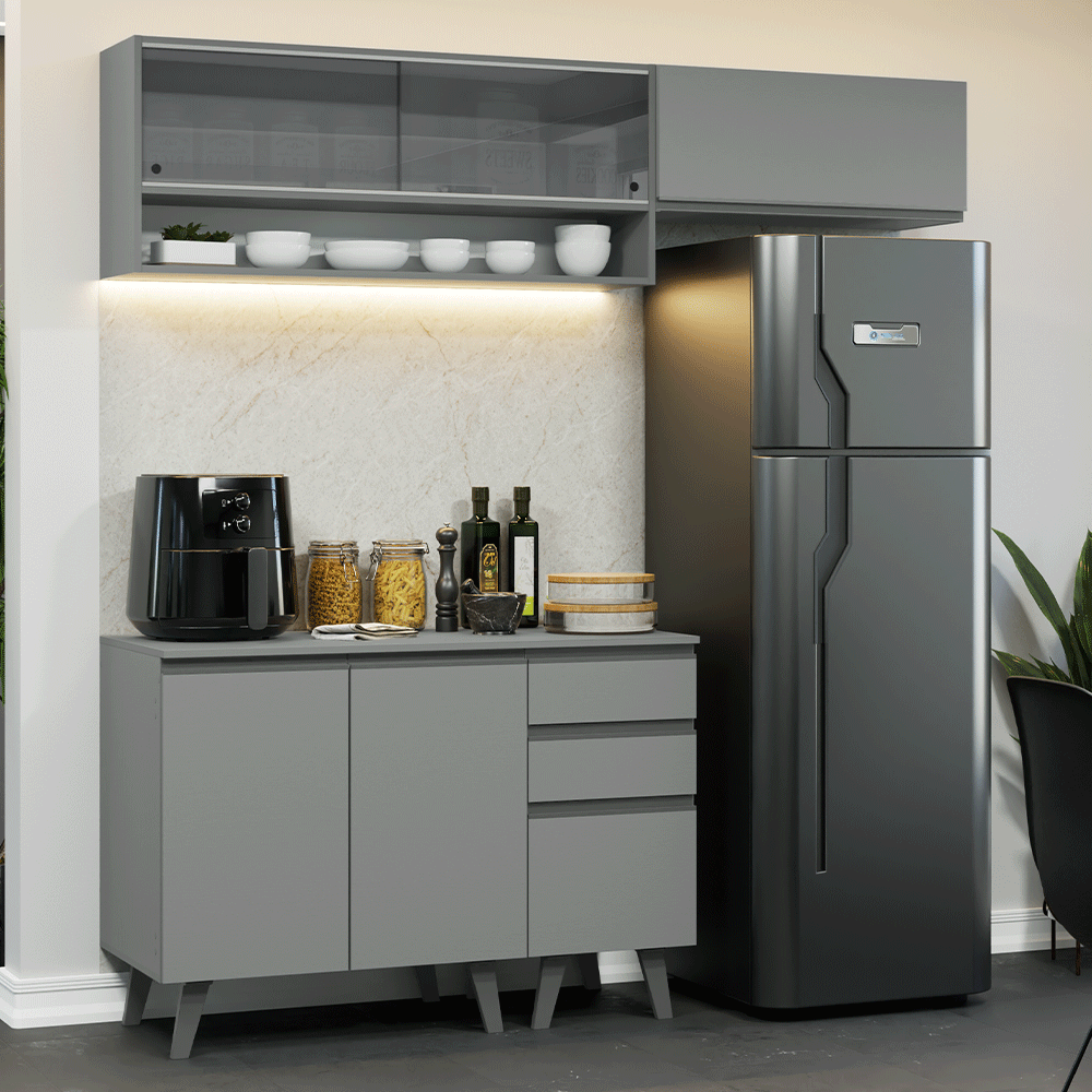 Armário de Cozinha Compacta 200cm Cinza Nice Madesa XA14 - Cinza