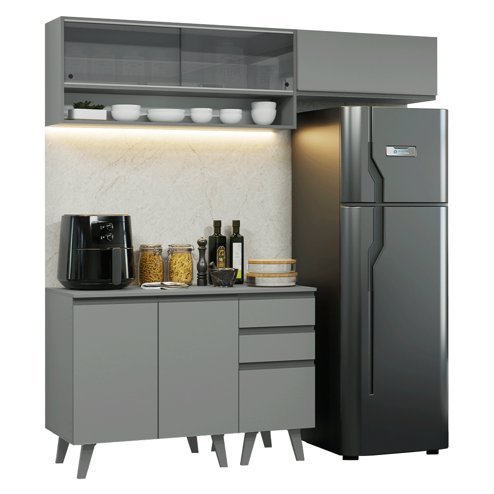 Armário de Cozinha Compacta 200cm Cinza Nice Madesa XA14 - Cinza