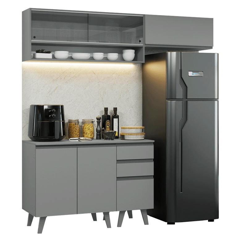Armário de Cozinha Compacta 200cm Cinza Nice Madesa XA14