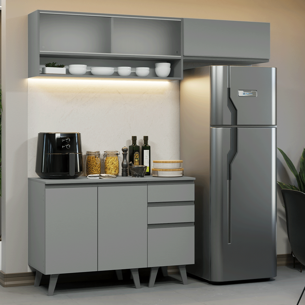 Armário de Cozinha Compacta 200cm Cinza Nice Madesa XA13 - Cinza