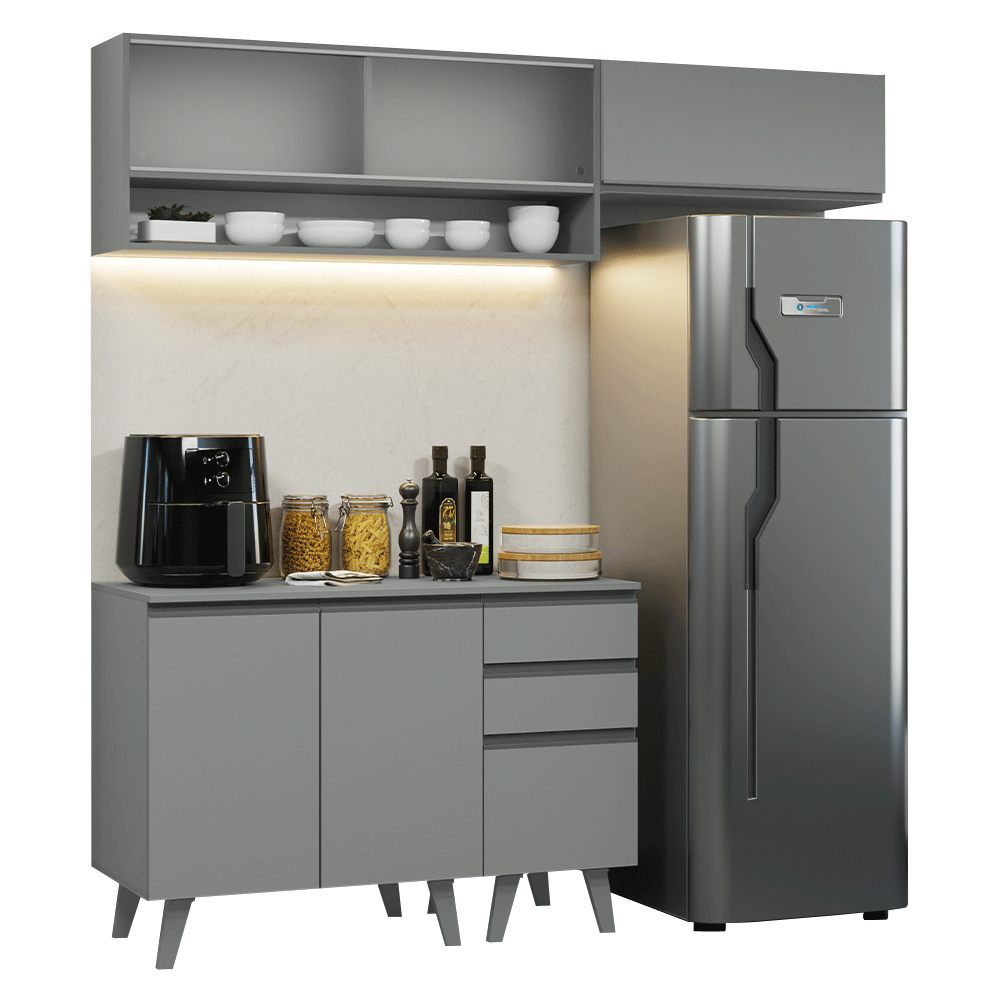Armário de Cozinha Compacta 200cm Cinza Nice Madesa XA13 - Cinza
