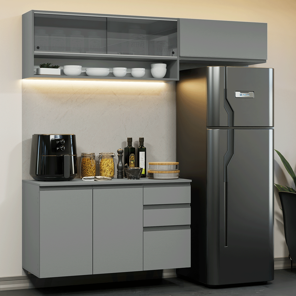 Armário de Cozinha Compacta Suspenso 200cm Cinza Nice Madesa XA12 - Cinza