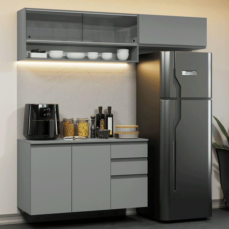 Armário de Cozinha Compacta Suspenso 200cm Cinza Nice Madesa XA12