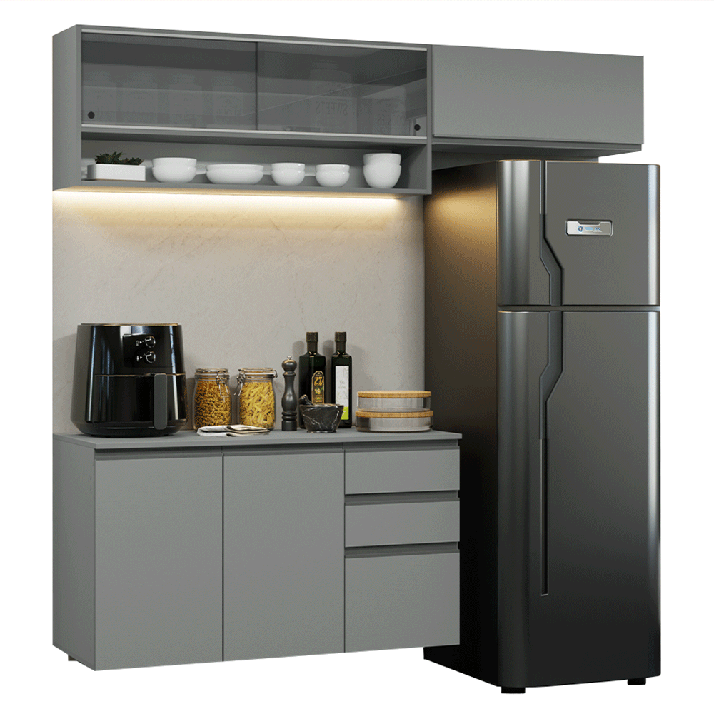 Armário de Cozinha Compacta Suspenso 200cm Cinza Nice Madesa XA12 - Cinza