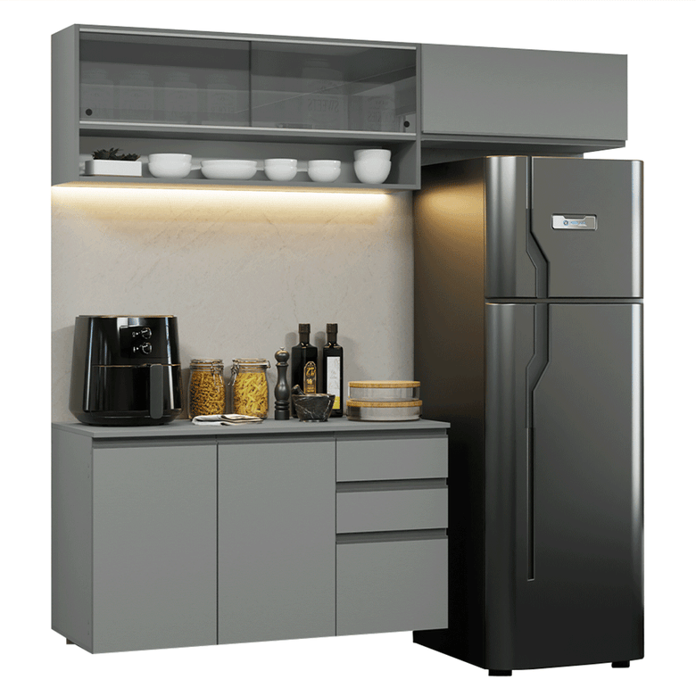 Armário de Cozinha Compacta Suspenso 200cm Cinza Nice Madesa XA12