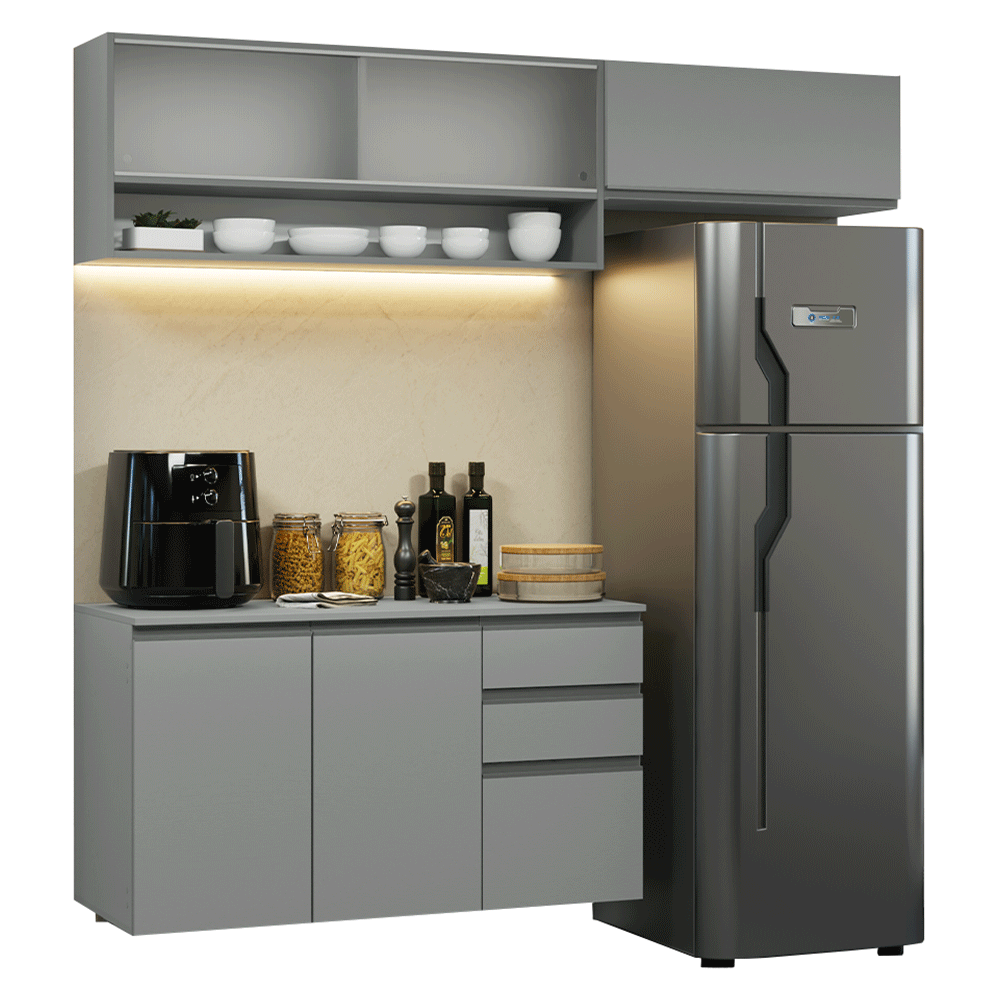 Armário de Cozinha Compacta Suspenso 200cm Cinza Nice Madesa XA11 - Cinza